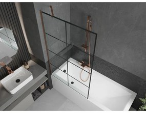 Mexen Next, vaňová zástena 1-krídlová 100 x 150 cm, fixné krídlo, 6 mm číre sklo s čiernym vzorom, ružové zlato profil, 895-100-000-00-77-60