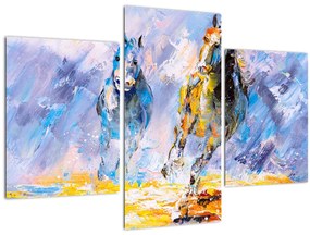 Obraz bežiacich koňov, olejomaľba (90x60 cm)