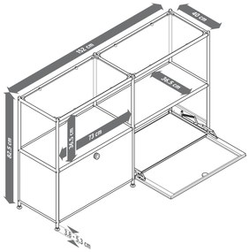 Kovová odkladacia skrinka »CN3« s 2 výklopnými dvierkami a sklenými poličkami, tmavošedá