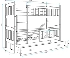 Poschodová posteľ KUBO 200x90 | borovica - zelená