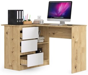 Rohový písací stôl B16 124 cm dub artisan/bílý levý