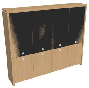 Vysoká skriňa Verno 248 x 46 x 210 cm, kombinované dvere, dub svetlý / čierna