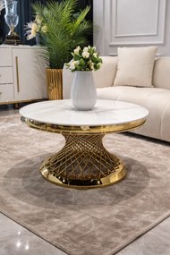 OKRÚHLY KONFERENČNÝ STOLÍK AUDREY BIELY MRAMOR + ZLATÝ 80 cm