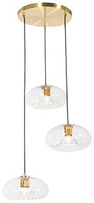 Art Deco závesná lampa zlatá so skleneným okrúhlym 3-svetlom - Ayesha