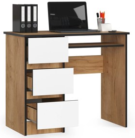 Psací stůl A-6 90 cm dub craft zlatý/bílý levý