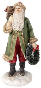 Vianočná dekorácia socha Santa v zelenom s venčekom - 7*7*15 cm