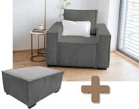 Kreslo s taburetom SMART SET, tmavo sivá