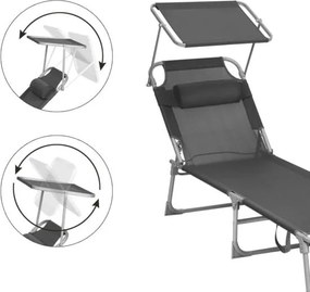 Skladacie lehátko so strieškou, 53 x 193 x 29,5 cm, nosnosť do 150 kg, tmavošedé