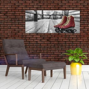 Obraz červených starých kolieskových topánok (120x50 cm)