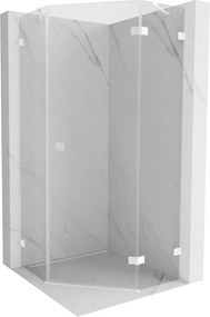 Mexen Lunar, päťuholníkový sprchový kút s pravým sklonom 80 x 80 cm, 8mm číre sklo, biely profil, 831-080P-080L-20-00-P