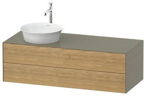 DURAVIT White Tulip závesná skrinka pod umývadlo na dosku vľavo, 2 zásuvky, 1300 x 550 x 408 mm, dub prírodný masív/kameňovo šedá vysoký lesk, WT4987LH5H2