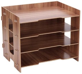 Drevený DIY kancelársky zásobník na dokumenty, organizér na dokumenty 4 priehradky tmavé drevo QS205 Čierna