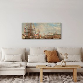 Obraz - Eugène Boudin, Festival in the Harbor of Honfleur, reprodukcia (120x50 cm)