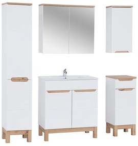 Kúpeľňová zostava Bali 80 cm so zápustným umývadlom, skrinkami a zrkadlom biela/dub wotan