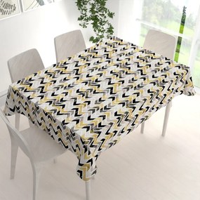 Biante Dekoračný obdĺžnikový obrus Leona LN-064 Zlaté a čierne cik cak pásiky 50x100 cm
