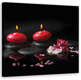 Obraz na plátně, Zen kameny z červených svíček - 60x60 cm