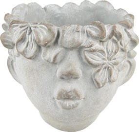 Šedý květináč v designu hlavy s květinovým věncem Tete - 20*18*18 cm