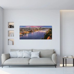 Obraz nočného mesta Bratislavy s riekou (120x50 cm)