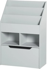 HOMCOM Detská drevená polica s 3 priehradkami, 2 kockami a mobilným zásuvkou na 4 kolesách, Knižnica pre deti do detskej izby alebo herne, 60x29,9x90
