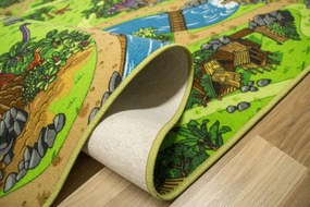 Detský metrážny koberec Dino dedina dinosaurov