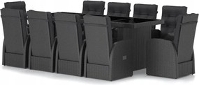 vidaXL 11-dielna sada záhradného nábytku s vankúšmi, Pe ratan, čierna