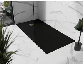Mexen Stone+, obdĺžniková vanička z minerálneho kompozitu 200 x 80 cm, čierna, zlatá lesklá krytka, 44708020-G