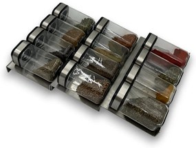 usporadejto.cz Súprava 16ks koreničiek INOX 100ml + 4ks nerezový organizér na koreničky VASKY - NEREZ (nízky) + súprava 24ks štítkov