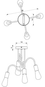 Prisadený luster DOW 4xE27/60W/230V čierna/zlatá