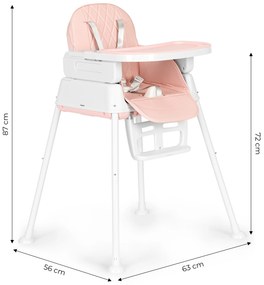 ECOTOYS 3v1 skladacia detská stolička na kŕmenie, ružová
