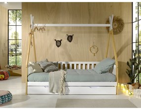 Biela domčeková detská posteľ z borovicového dreva s úložným priestorom 90x200 cm TIPI – Vipack