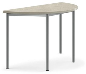 Stôl SONITUS, polkruh, 1200x600x720 mm, linoleum - svetlošedá, strieborná