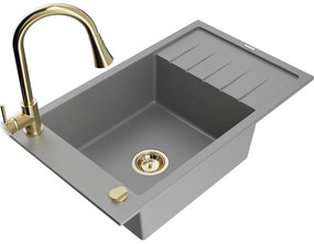 Mexen Elias, 1-komorový granitový drez 795x480x200 mm a drezová batéria Elia, šedá, 6511-71-670101-50