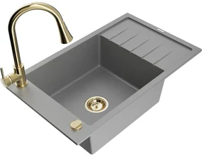 Mexen Elias, 1-komorový granitový drez 795x480x200 mm a drezová batéria Elia, šedá, 6511-71-670101-50