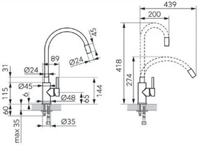 Ferro Zumba, drezová stojánková batéria s elastickým ramenom, čierna-grafitová, BZA4BSSGM