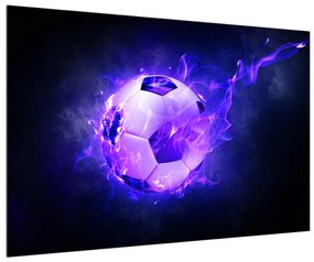 Obraz futbalovej lopty v modrom ohni (90x60 cm)