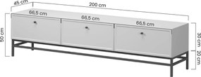 TV stolík Lorini 200 cm na stojane – kašmírová / čierna / úchytky T