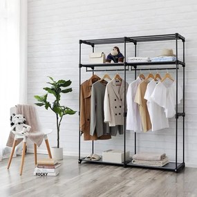 Úložná textilná skriňa s policami a šatníkovou tyčou MATIS 140x174 cm sivá