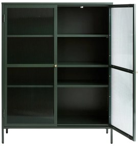 Zelená kovová vitrína Unique Furniture Bronco, výška 140 cm
