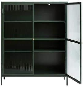 Zelená kovová vitrína Unique Furniture Bronco, výška 140 cm