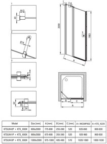 Deante Kerria Plus, 1-krídlové sprchové dvere 100x200 cm, 6mm číre sklo, čierny profil, DEA-KTSUN43P