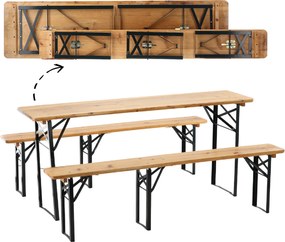 GARDEN LINE Pivný set – skladací stôl s dvoma lavicami, borovicové drevo a oceľová konštrukcia MEB2745