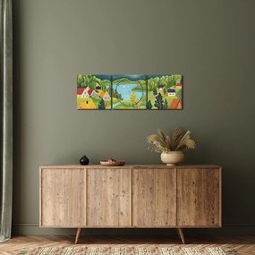 Obraz - Dedina v horách (s hodinami) (90x30 cm)