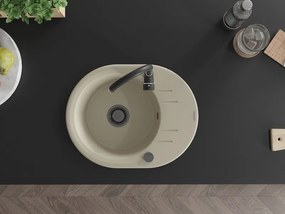 Mexen Kevin, granitový drez 586x458x190 mm, 1-komorový, béžová s čiernym sifónom, 6517581005-69-B