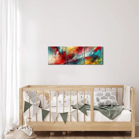 Obraz – Abstrakcia s červenou (s hodinami) (90x30 cm)