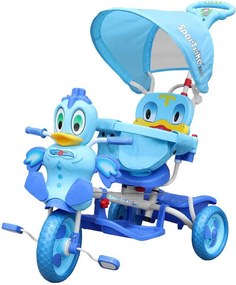 Ramiz Detský trojkolesový bicykel Duck Bike Modrá + zvuky + strieška + zábrana + opierka na nohy + rukoväť + úložný priestor