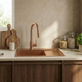 Rea Fin, 1-komorový nerezový drez 620x480x185 mm, brúsená meď, ZLE-06018