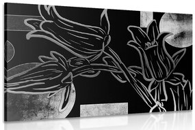Obraz etno kvety v čiernobielom prevedení - 120x80