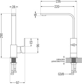 Mexen Matias, granitový drez 900x505x200 mm, 1,5-komorový a šedá batéria Rita, šedá, 6502-71-670300-71