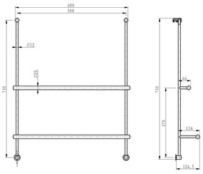 Sapho, Závesný držiak uterákov na sprchovú zástenu 600x730x125mm, čierna mat, 1301-09B