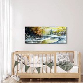 Obraz zimnej rieky, olejomaľba (120x50 cm)
